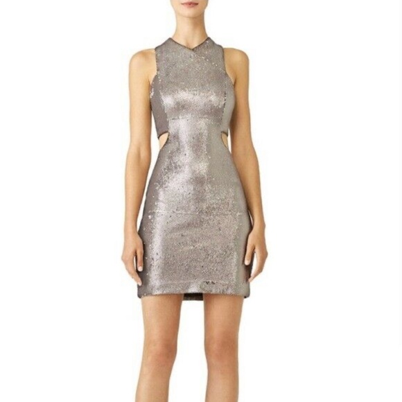 Halston Heritage Dresses & Skirts - Halston Heritage Sequin Cut Outs Mini Dress Antique Silver Sequins Bodycon sz 8